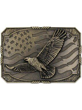 Men Brass Liberty Eagle Cowboy Western Belt Buckle American Flag Eagle Gift Belt
